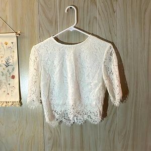 White lace zip up crop top